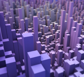 3D render of an abstract landscape background with extruding blocks